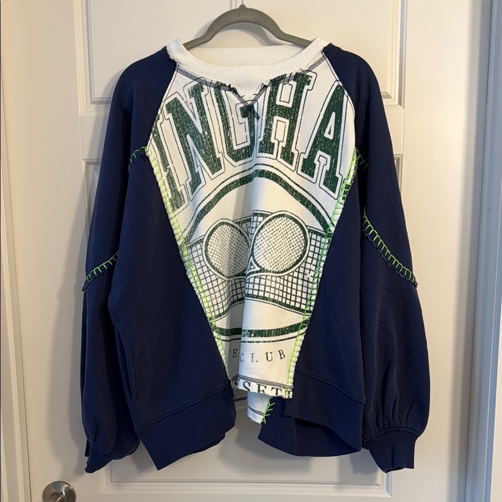 Free People Movement Navy and White Graphic Sweatshirt